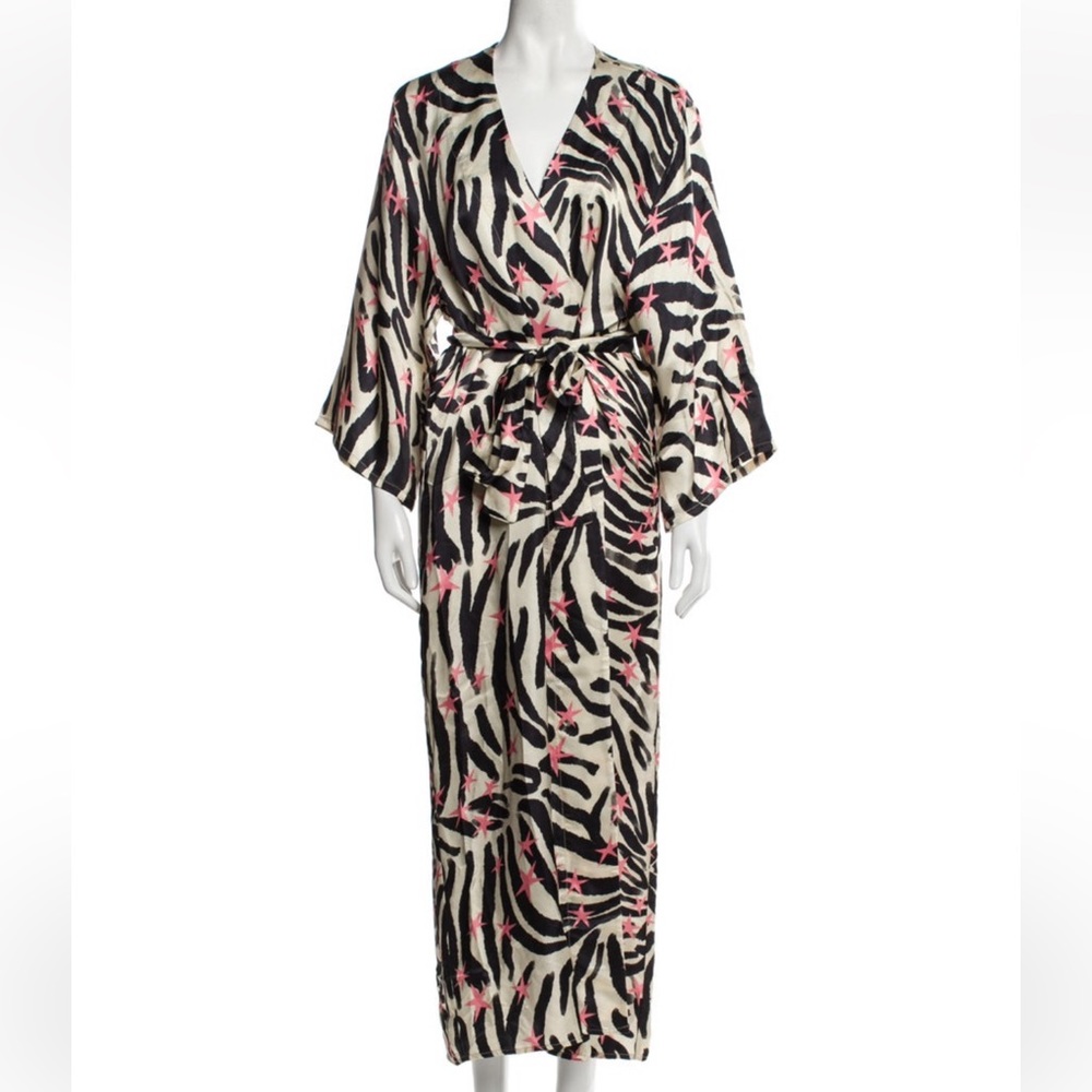Sensi Studio zebra black pink beach robe dress size S fits small M L stars maxi